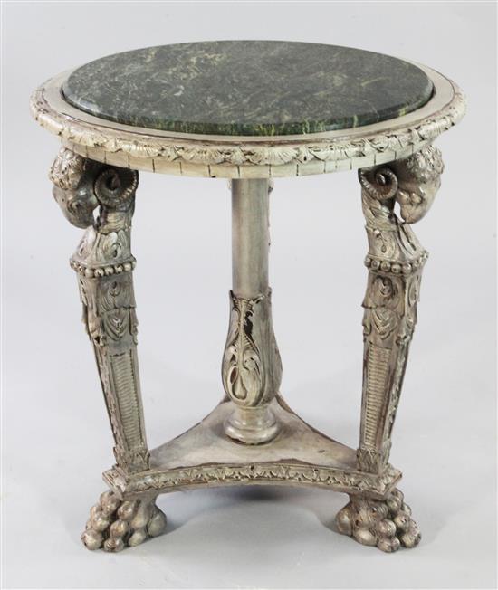 A 19th century French white painted marble top gueridon, W.2ft 1.5in.